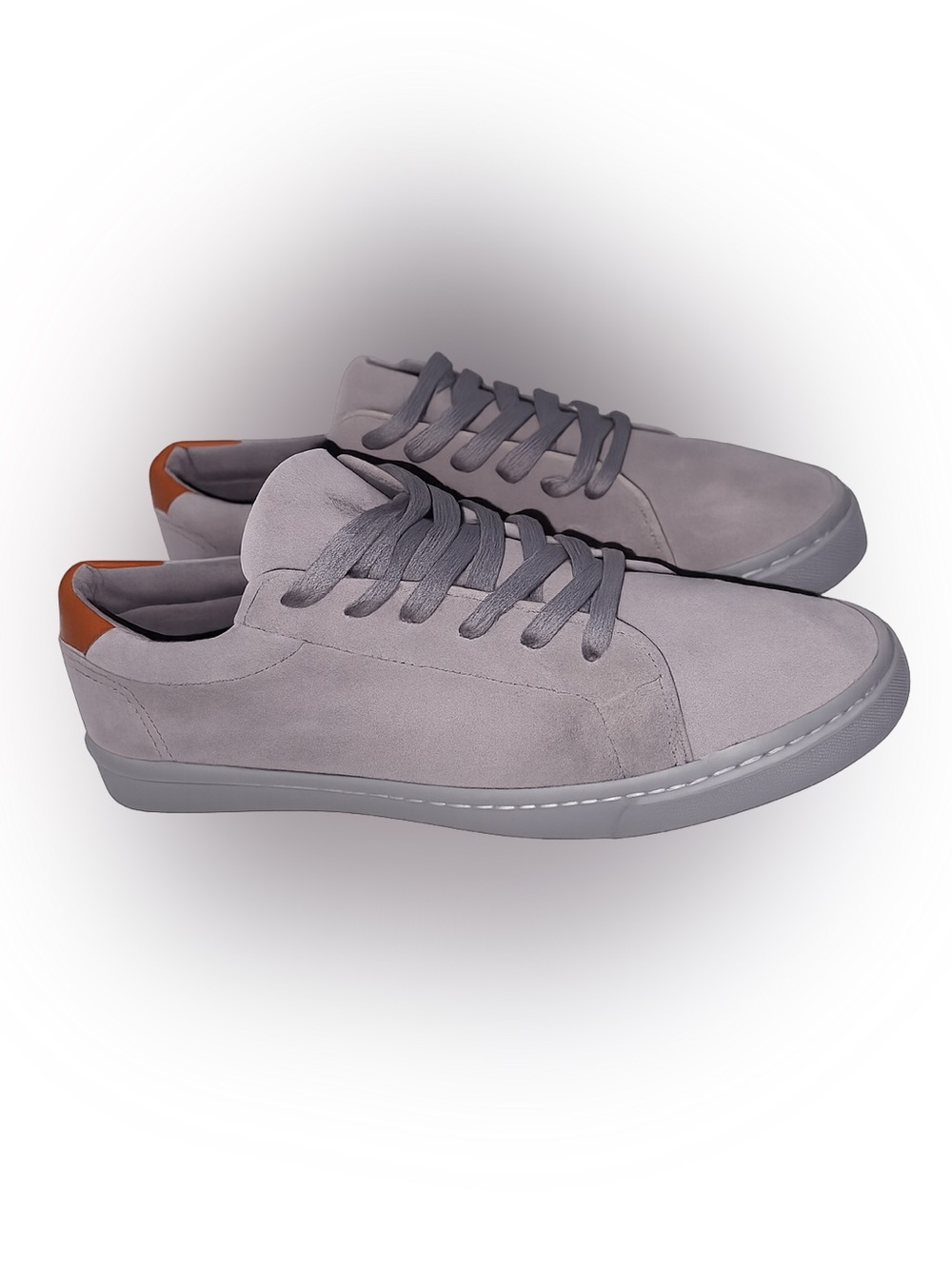 ASOS Light Gray Suede Low-Top Sneakers with Tan Heel Accent